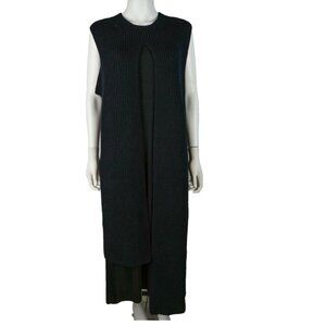 Celine 2017 Runway Wool Cashmere Slit Duster Sweater Black Abstract Small